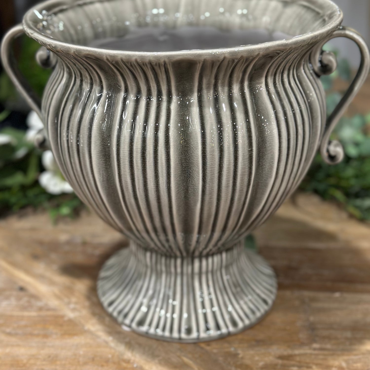 9.5” Gray Ceramic Art Deco Style Urn