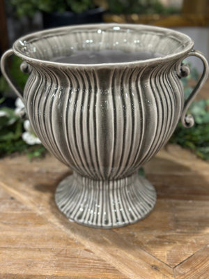 9.5” Gray Ceramic Art Deco Style Urn