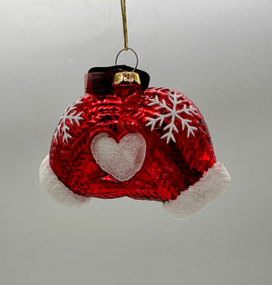 2" Red and White Glass Glove Snowflake Ornament