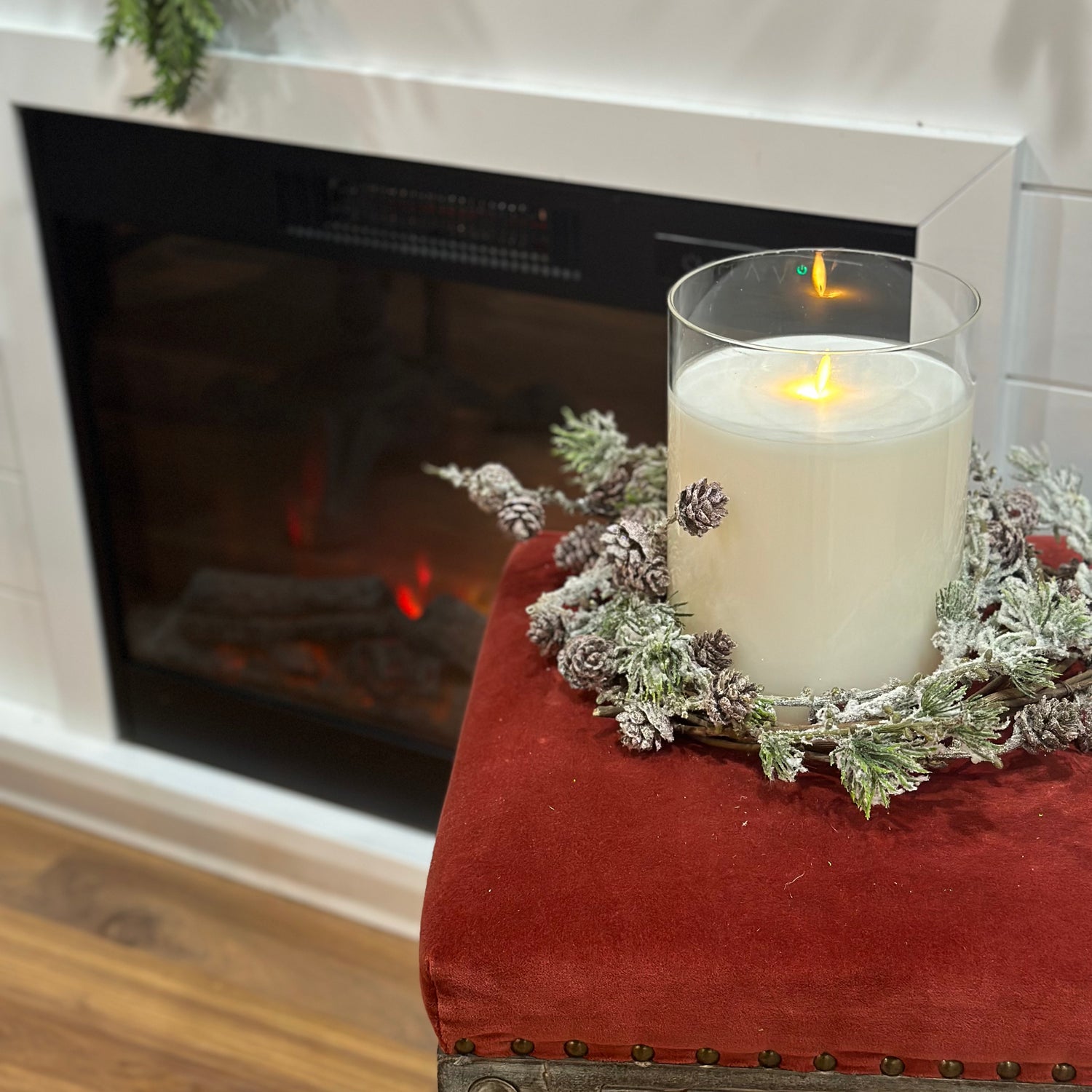 14" Snowy Pine Small Wreath/Candle Ring