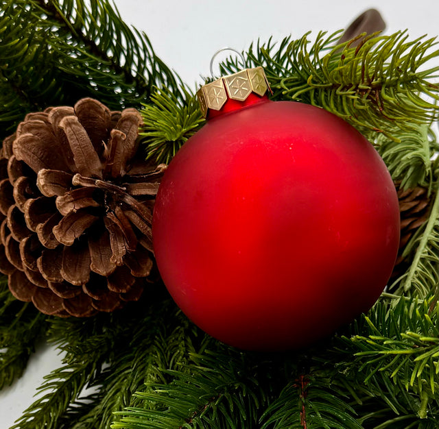 1.4" Red Glass Shiny/Matte Baubles Set of 16