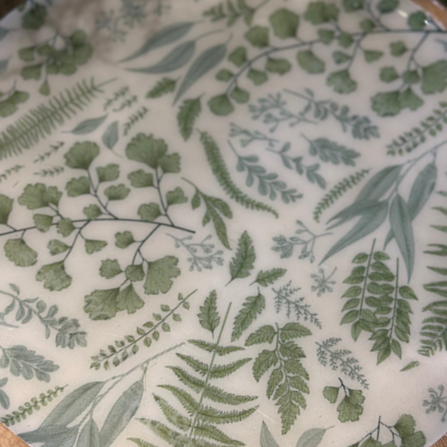 12” Wooden Plate With Fern Enamel Inside