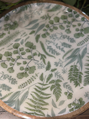 12” Wooden Plate With Fern Enamel Inside
