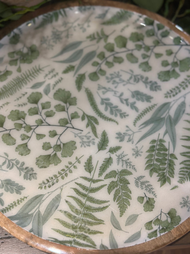 12” Wooden Plate With Fern Enamel Inside