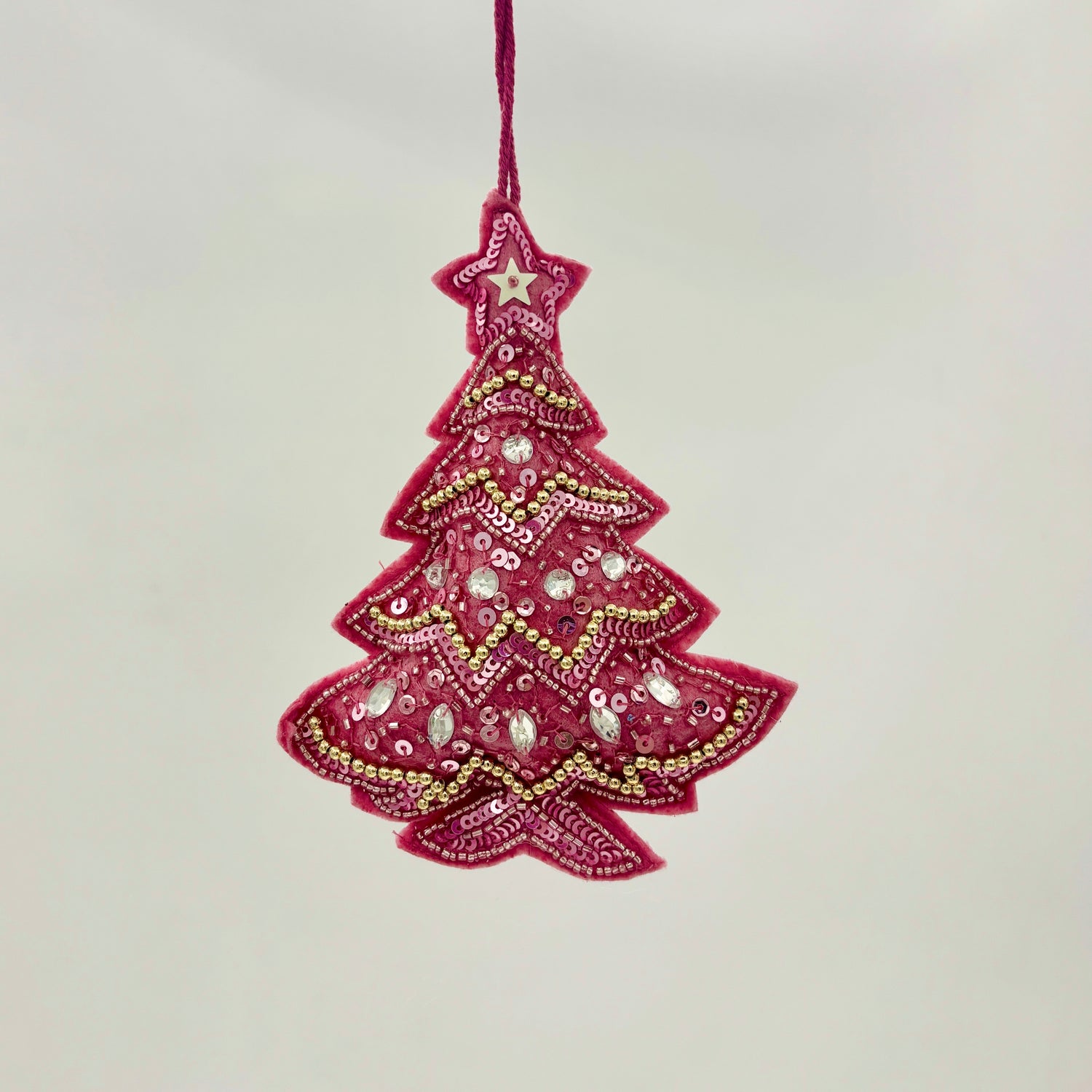 6" Embroidered Sequined Bead Tree Ornament | Pink