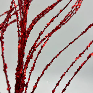 37" Wavy Twig Glitter Spray | Red | Silver | Lime Green