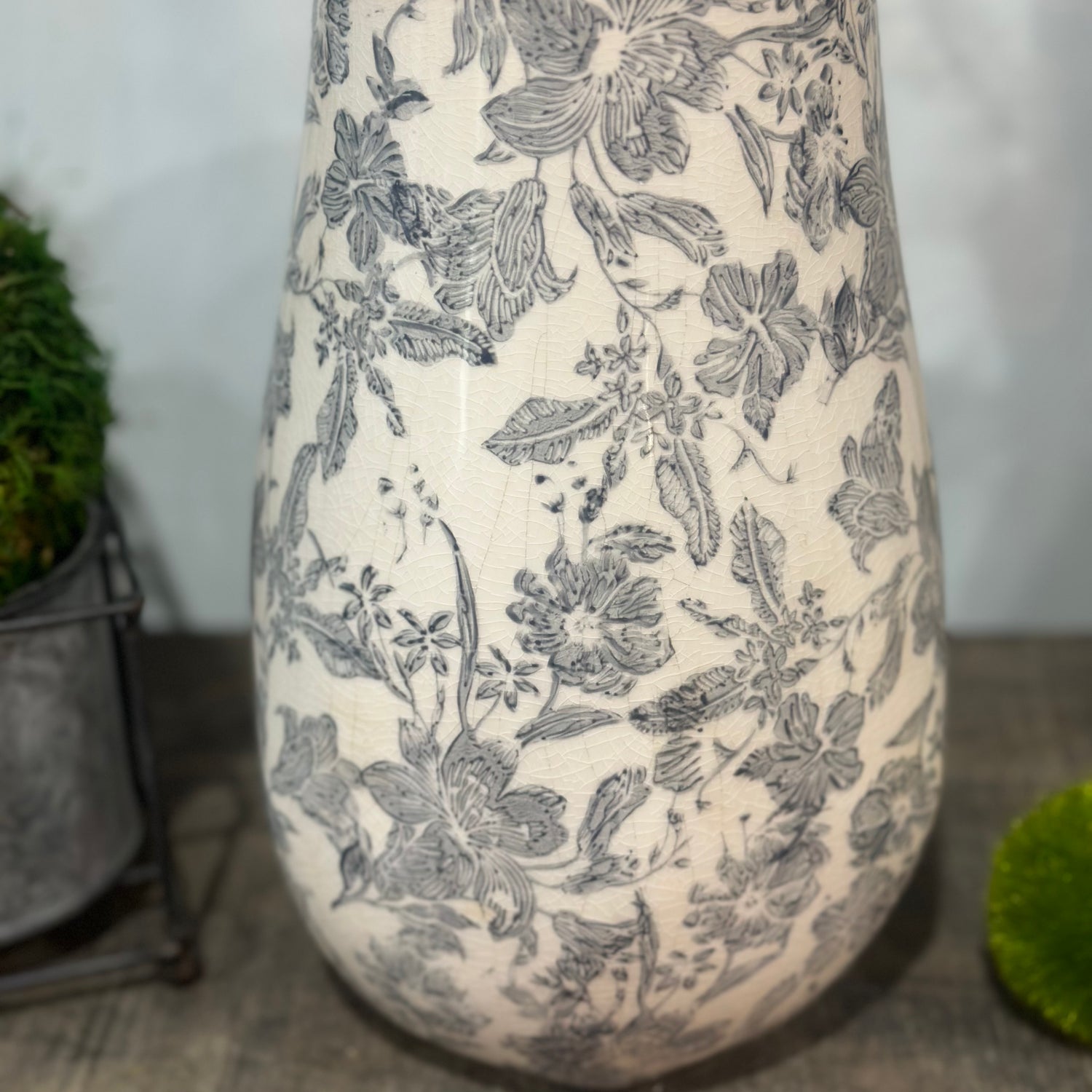 10” White & Black Floral Ceramic Vase