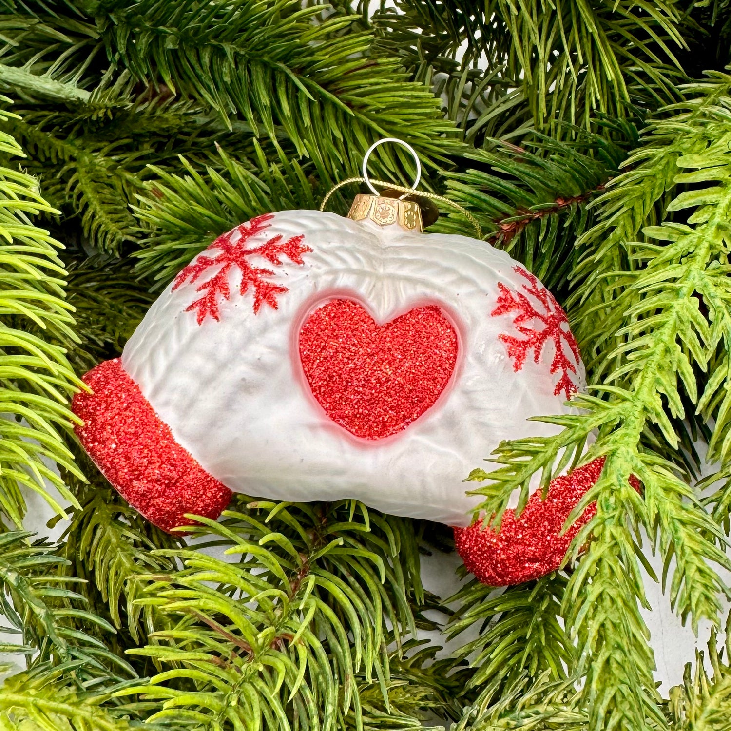 2" Red and White Glass Glove Snowflake Ornament