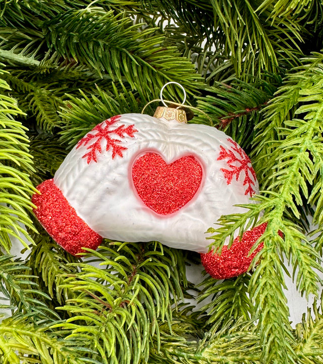 2" Red and White Glass Glove Snowflake Ornament