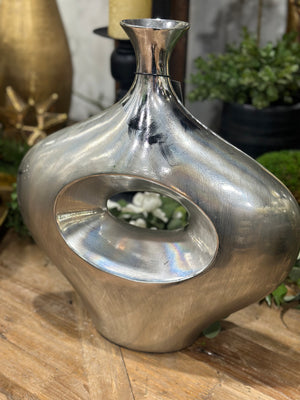 16" Contemporary Abstract Silver Plated Vase Polyresin