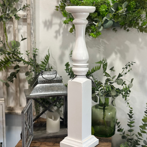 24.5" Wood Spindle Candle Stand White