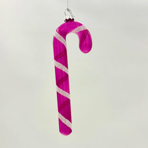 7.5" Glass Candy Cane Ornament | Dark Pink | Mint | Pink