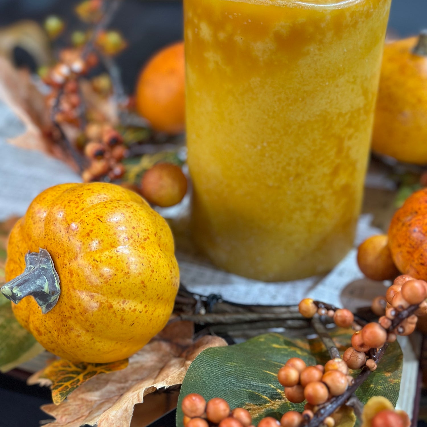 13" Pumpkin Berry Candle Ring | Fall Mini Wreath