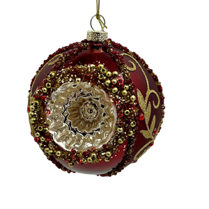 Burgundy Glass Beaded Reflector Ornament