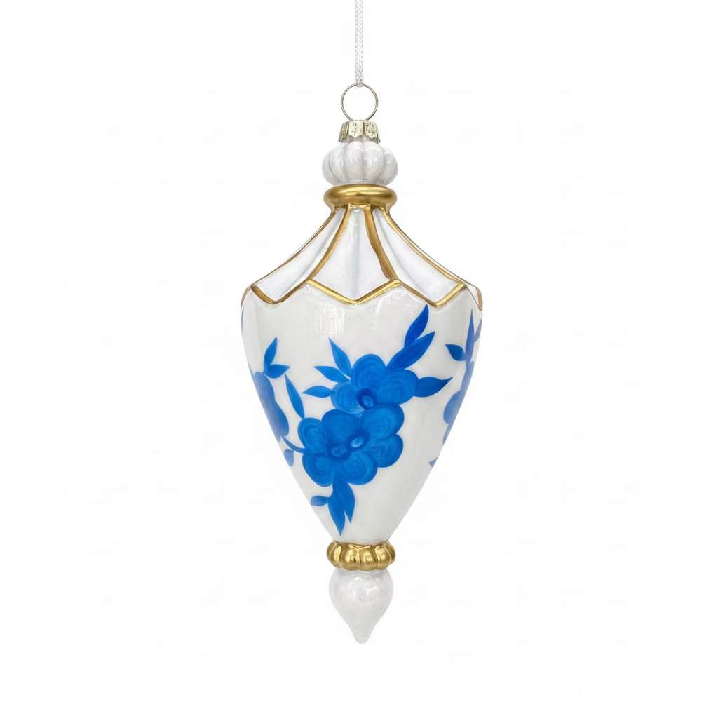 6" Chinoiserie Glass Finial Ornament - Blue and White