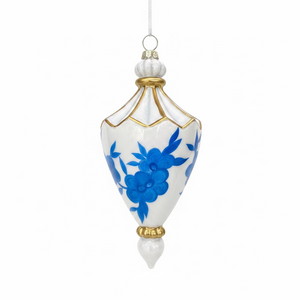 6" Chinoiserie Glass Finial Ornament - Blue and White