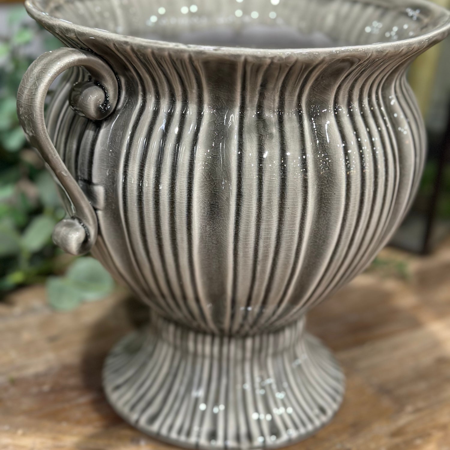 9.5” Gray Ceramic Art Deco Style Urn