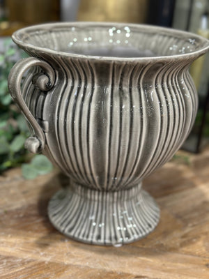 9.5” Gray Ceramic Art Deco Style Urn