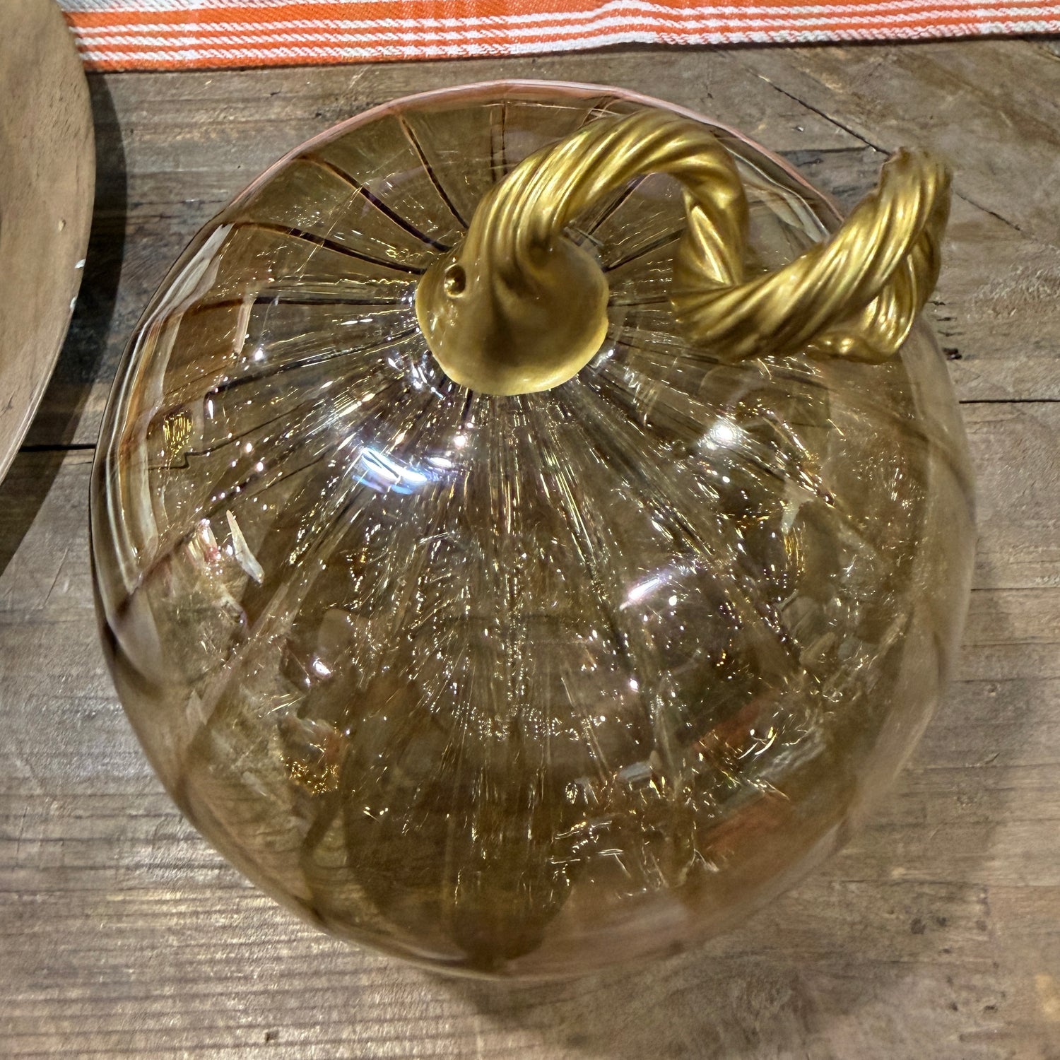 4" Iridescent Cinnamon Blown Glass Tabletop Pumpkin