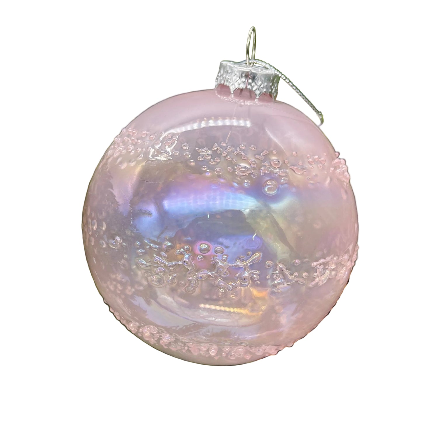 4.5" Blush Etched Glass Ball Ornament