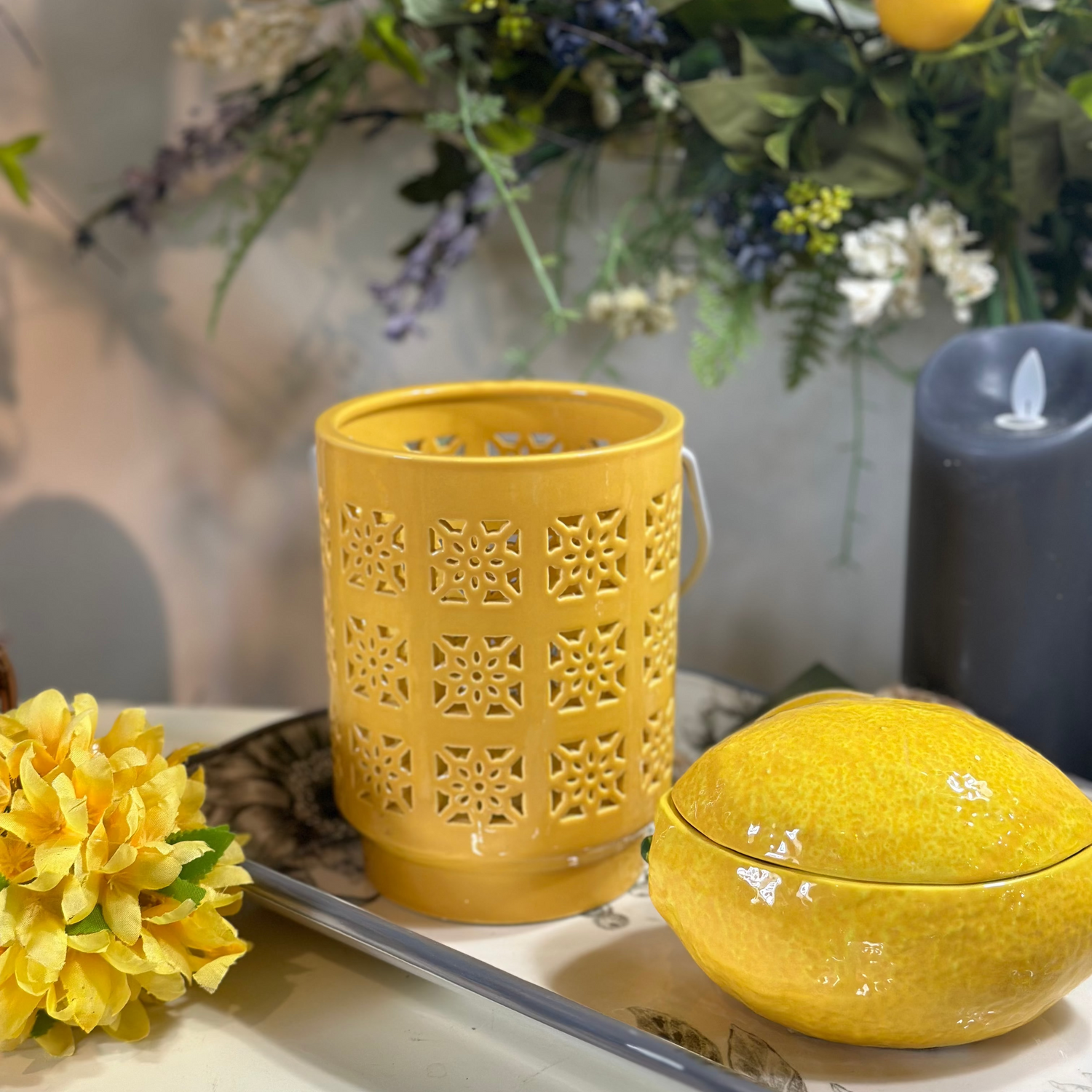6.25" LED Pieced Star Ceramic Lantern