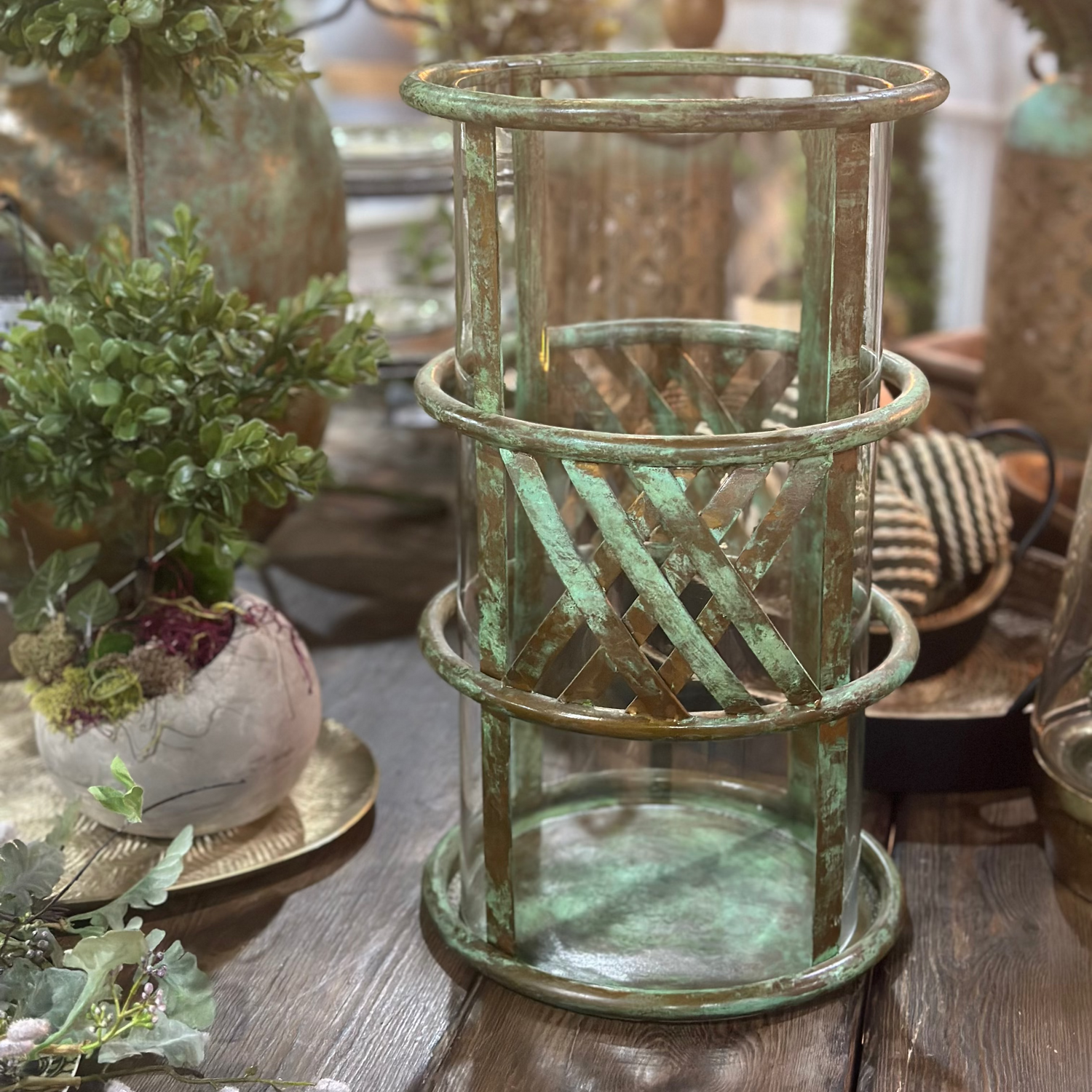 14" Patina Hurricane Lantern