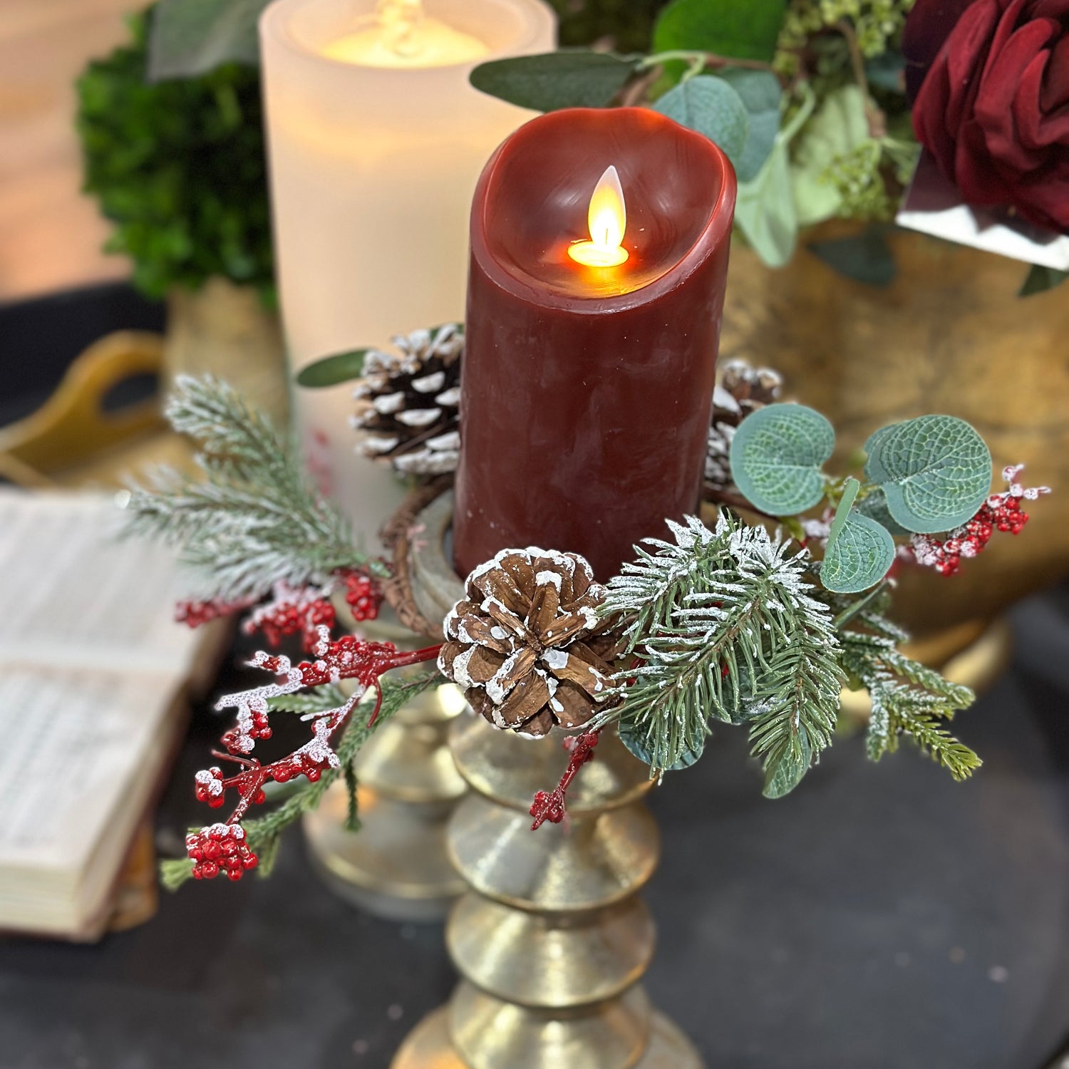 10" Pinecone and Berry Candle Ring