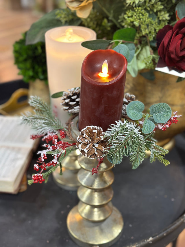 10" Pinecone and Berry Candle Ring