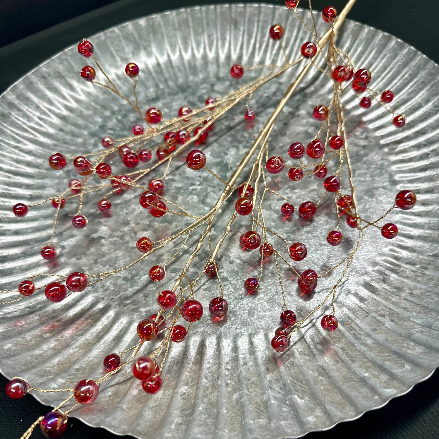 24" Red Iridescent Glass Ball Bead Spray