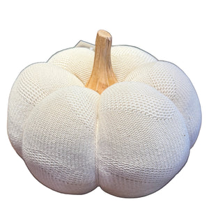 8.25"/6.5" Cream Knit Pumpkins with Wood Stem | Set of 2