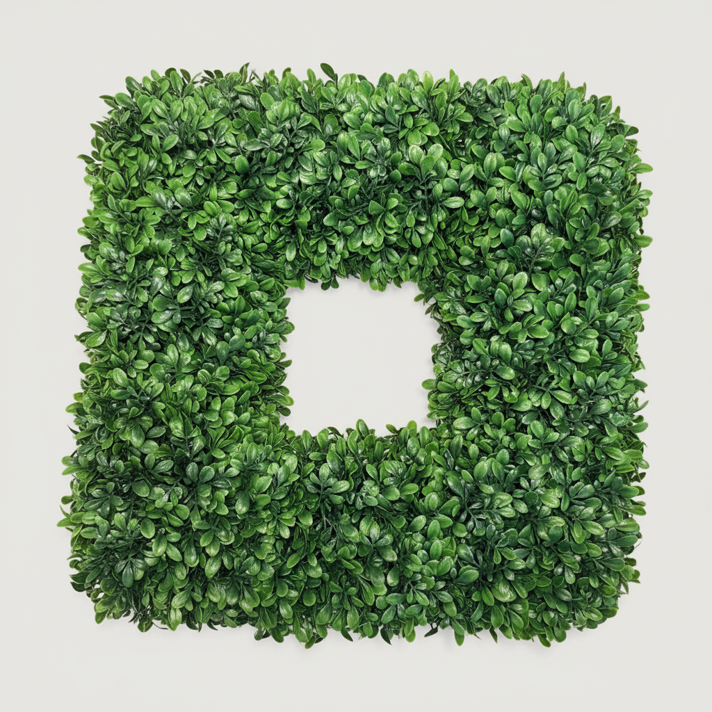 20" UV Protected Dark Green Faux Boxwood Square Wreath