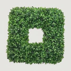 20" UV Protected Dark Green Faux Boxwood Square Wreath