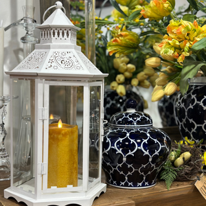 19" White Metal Lantern Medium