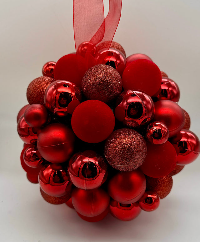 6.5" Red Mixed Shiny/Matte/Glitter Ball Ornament