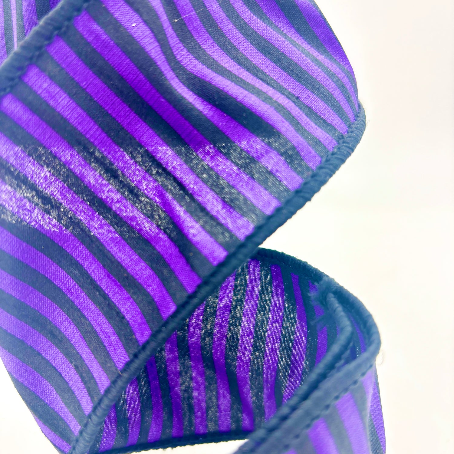 2.5" x 10 YDS Dupion Halloween Striped Purple/Black Ribbon