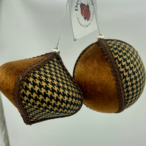 Houndstooth Ball and Onion Ornaments, Set of 2 in Brown or Black