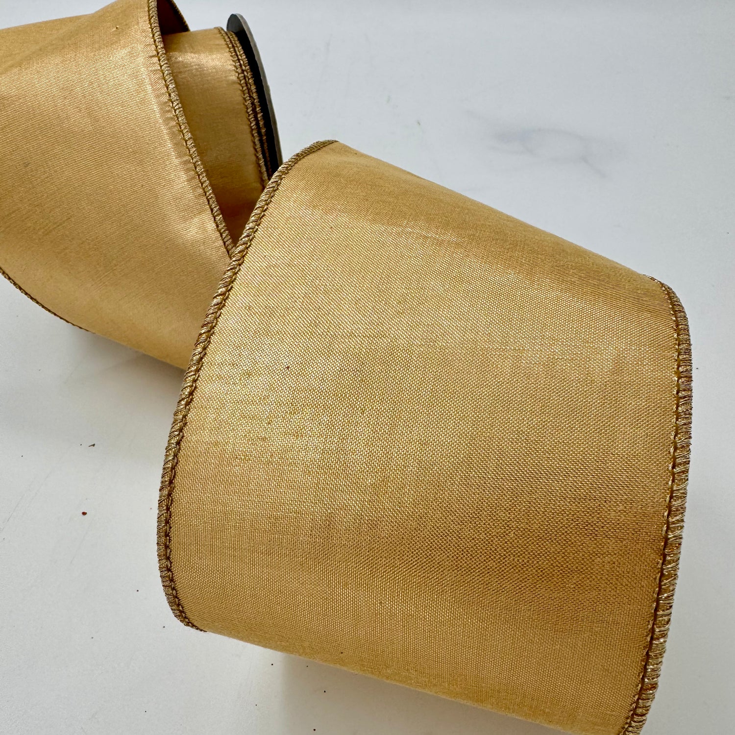 4" Antique Gold Faux Metallic Dupioni Ribbon