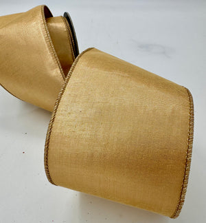 4" Antique Gold Faux Metallic Dupioni Ribbon