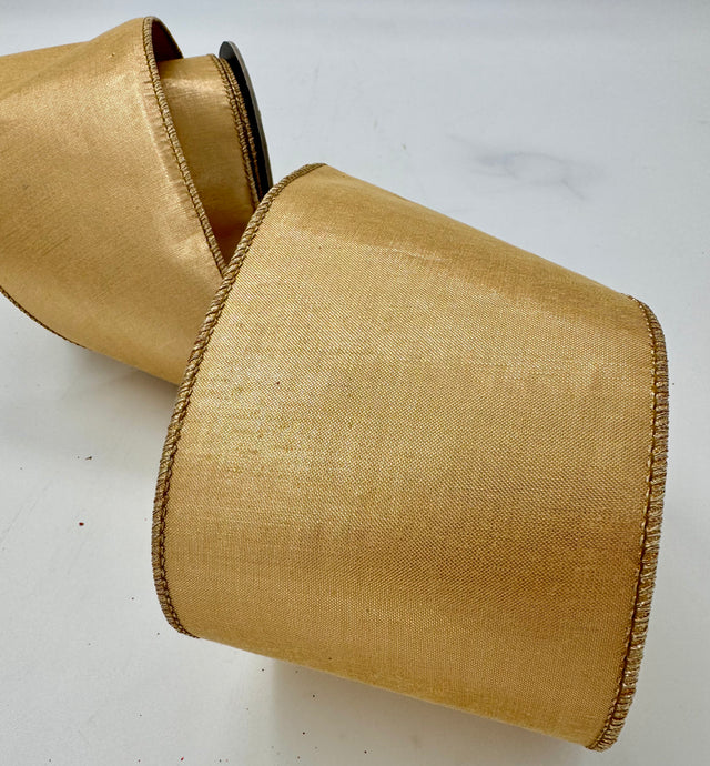 4" Antique Gold Faux Metallic Dupioni Ribbon