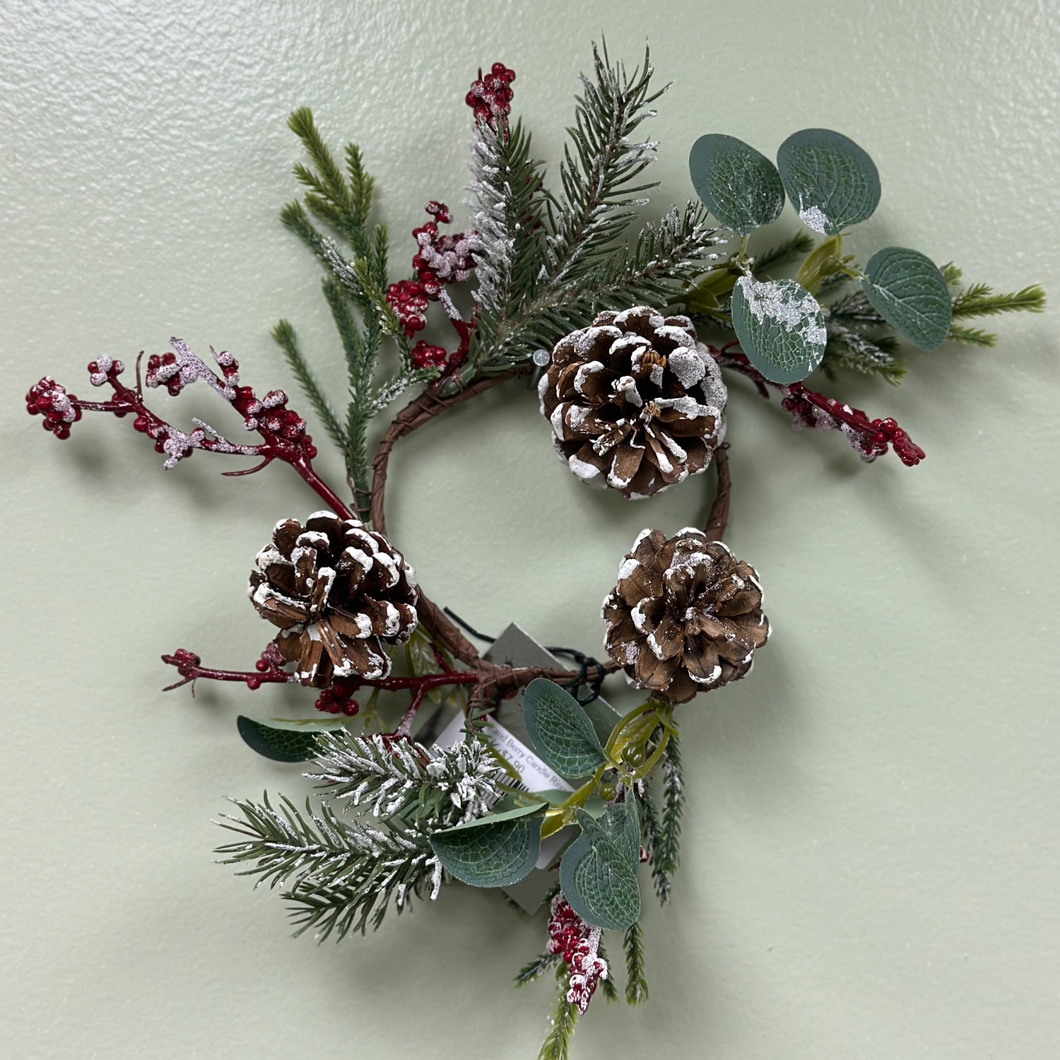 10" Pinecone and Berry Candle Ring