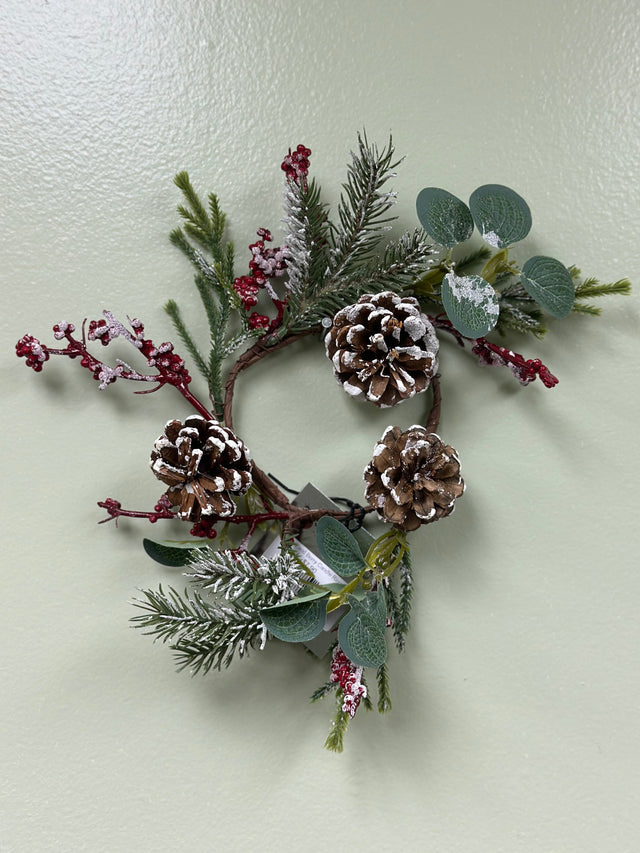 10" Pinecone and Berry Candle Ring