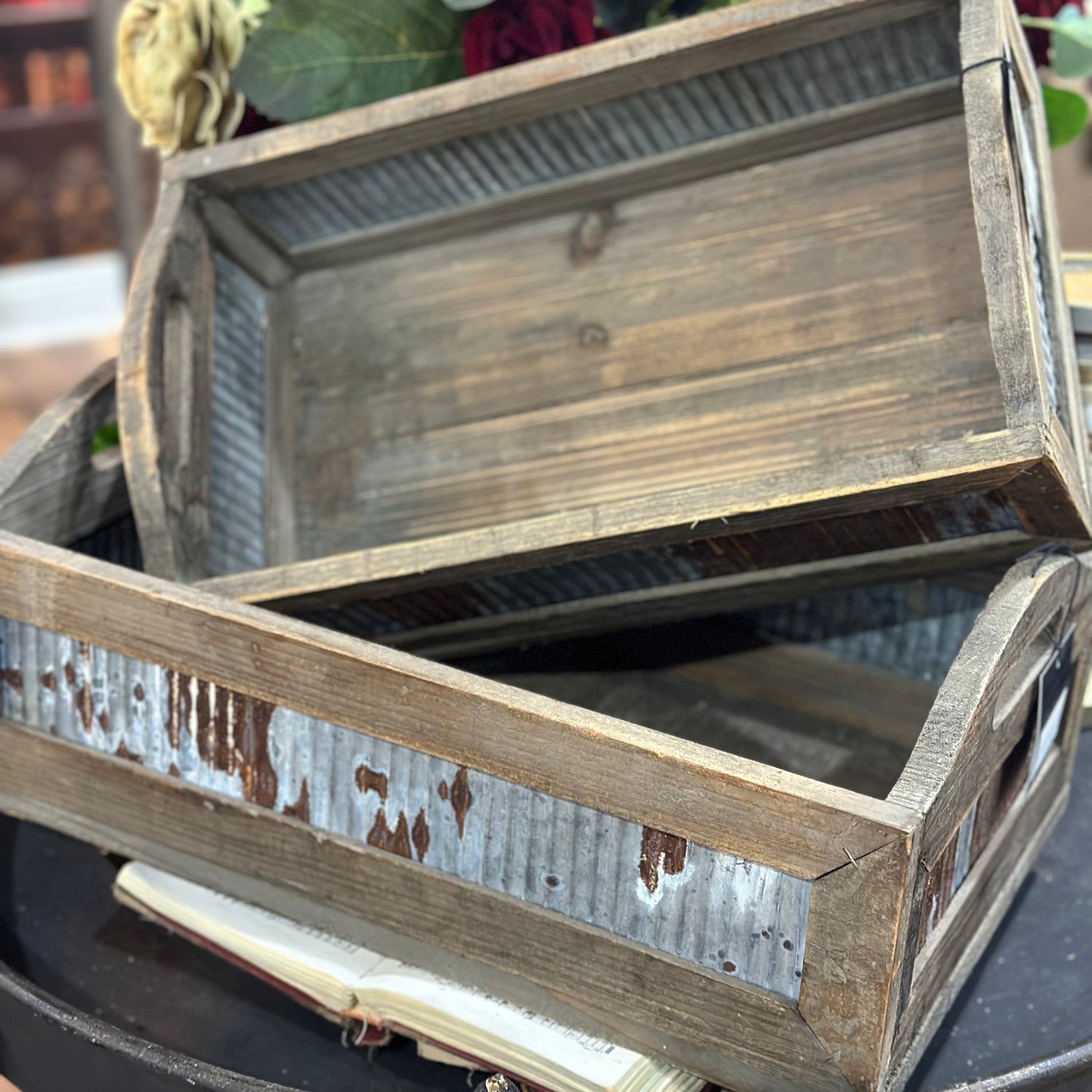 19”-17” Tin Sided Totes Set of 2