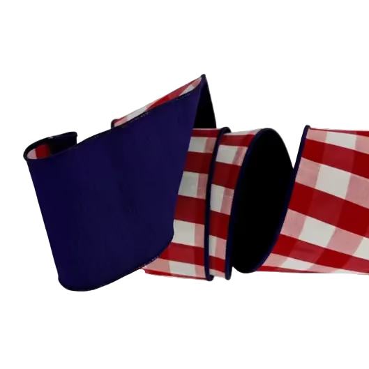 Red and white checkered ribbon with blue border on a transparent background