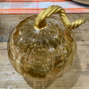 3" Iridescent Cinnamon Blown Glass Tabletop Pumpkin
