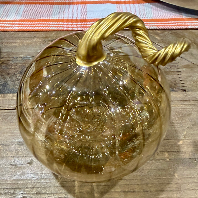 3" Iridescent Cinnamon Blown Glass Tabletop Pumpkin