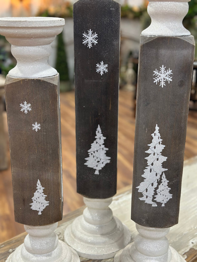 28.5", 25.5"& 22.5" Wood Pillar Candle Holder Set Of 3