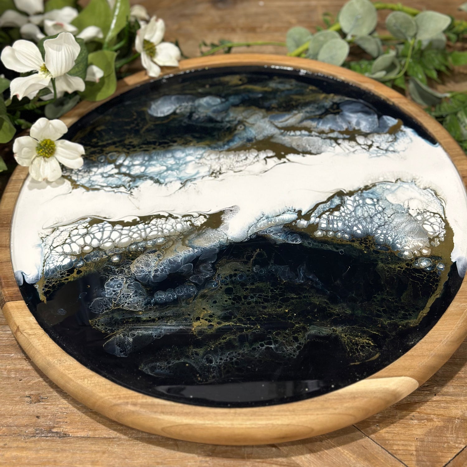 16" Acacia Resin Lazy Susan Sapphire Sky