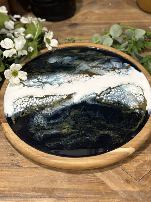 16" Acacia Resin Lazy Susan Sapphire Sky