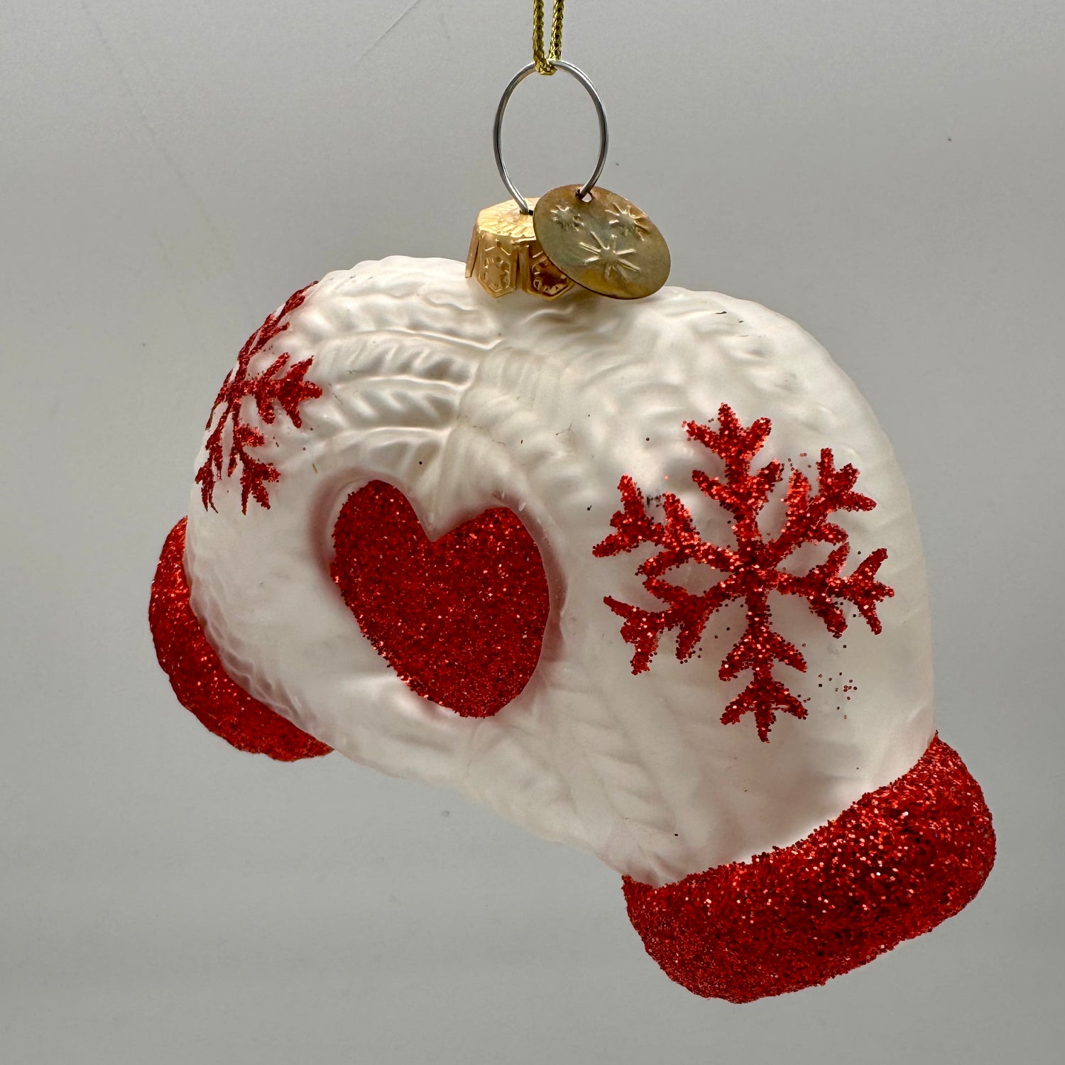 2" Red and White Glass Glove Snowflake Ornament