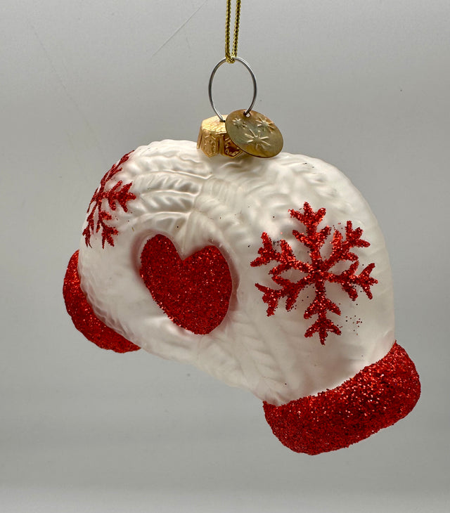2" Red and White Glass Glove Snowflake Ornament